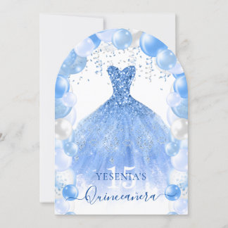 Blue Sparkle Dress Quinceañera Balloon Arch Einladung