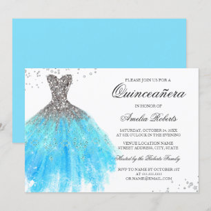 Blue Sparkle Dress Quinceanera Einladung