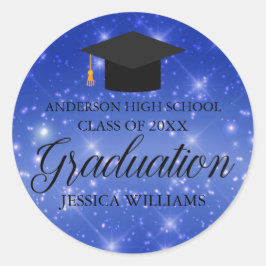 Blue Sparkle Graduate Custom Graduate Party Runder Aufkleber