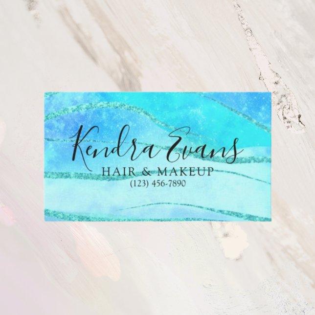 Blue Sparkle Holographic Style Glam Business Card Visitenkarte (Von Creator hochgeladen)