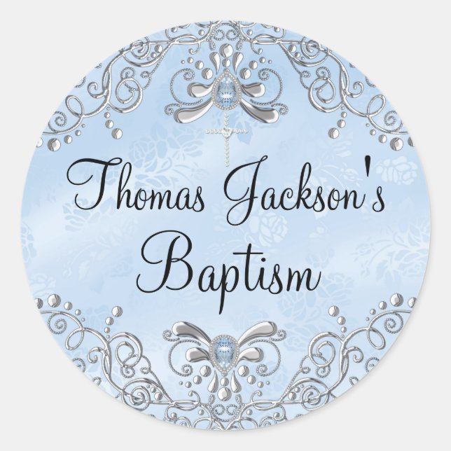 Blue Sparkle Jewel Taufsticker Runder Aufkleber (Vorderseite)