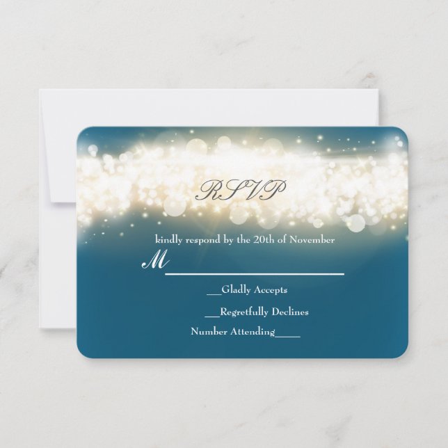 Blue Sparkle Light Blast Wedding Carte RSVP (Devant)