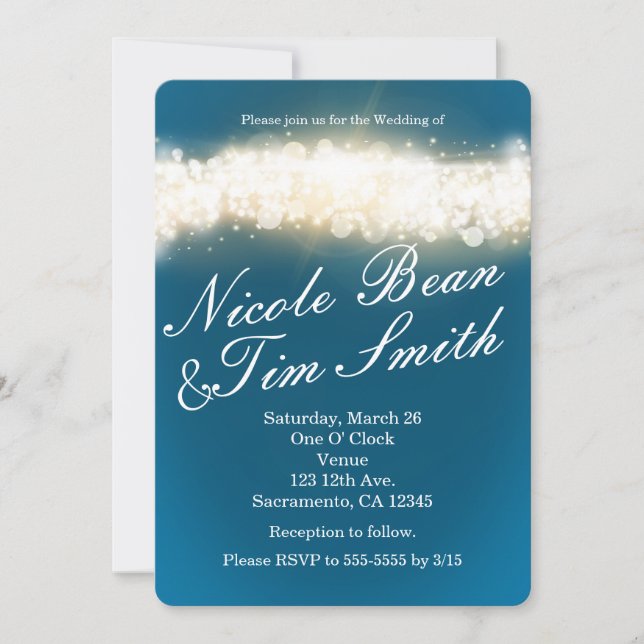 Blue Sparkle Lights Sky Blast Hochzeitseinladungen Einladung (Vorderseite)