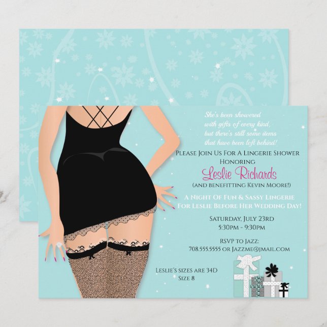Blue Sparkle Lingerie Bridal Dusche Einladung (Vorne/Hinten)