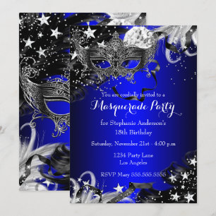 Blue Sparkle Magical Night Masquerade Party laden Einladung
