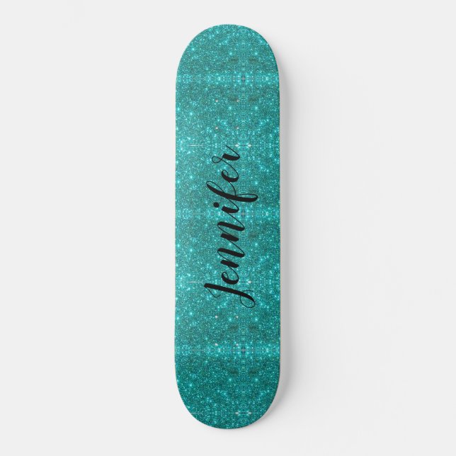 Blue Sparkle Personalisiert Girls Skateboard (Vorderseite)