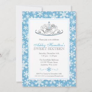Blue Sparkle Princess Winter Wonderland Sweet 16 Einladung