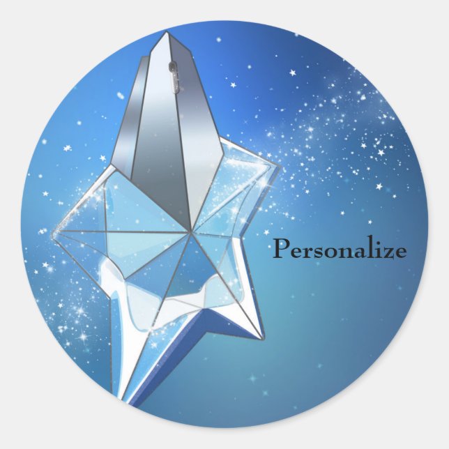 Blue Sparkle Star Parfüm Flasche Glam Runder Aufkleber (Vorderseite)