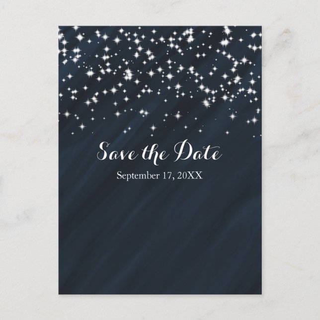 Blue & Sparkle Stars Eleganter Glamour Save the Da Ankündigungspostkarte (Vorderseite)