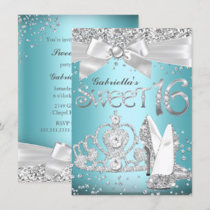Blue Sparkle Tiara & Heelses Sweet 16 Invite Einladung