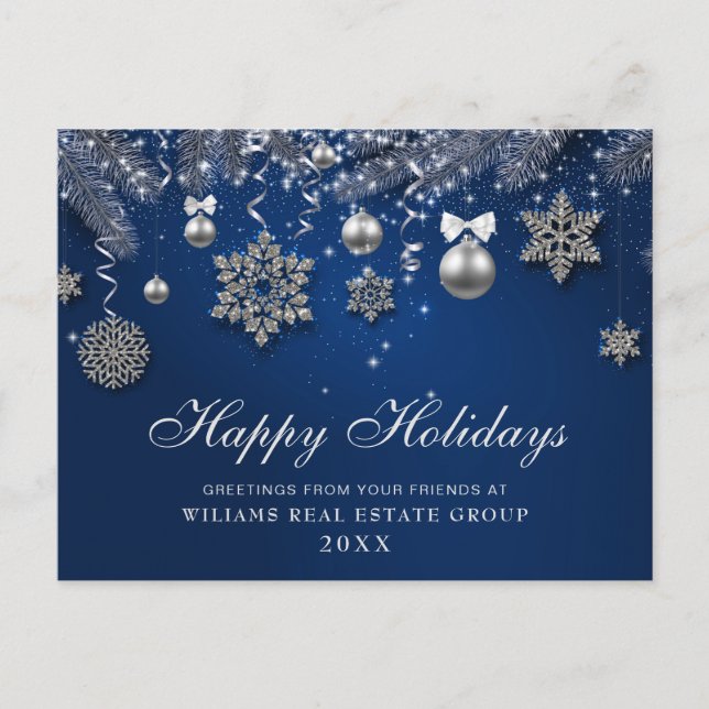 Blue Sparkle Weihnachtsbände Unternehmensgrüße Postkarte (Vorderseite)