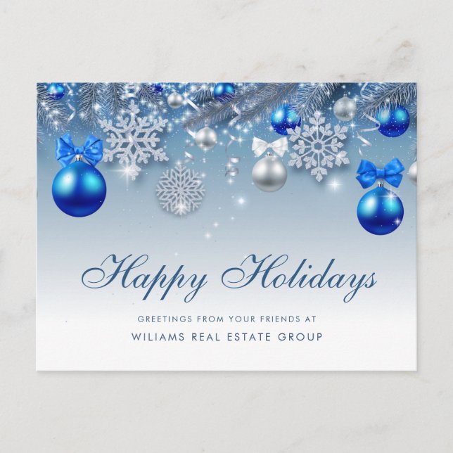Blue Sparkle Weihnachtsbände Unternehmensgrüße Postkarte (Vorderseite)
