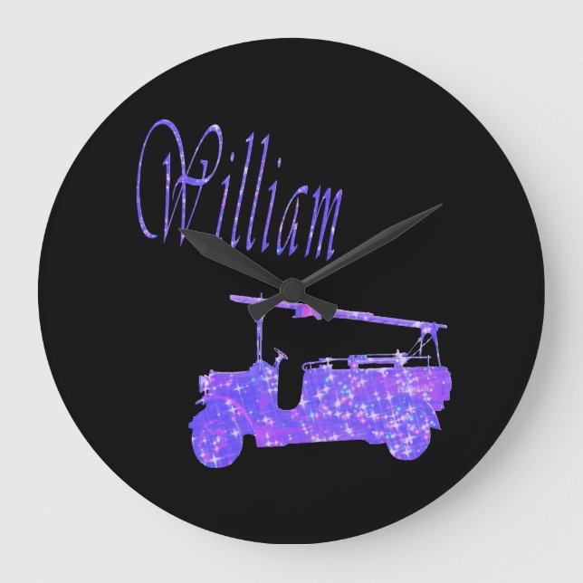 Blue Sparkle William, Name, Logo Große Wanduhr (Vorderseite)