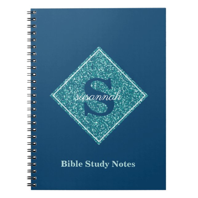 Blue Sparkles Monogram Bible Study Notebook Notizblock (Vorderseite)