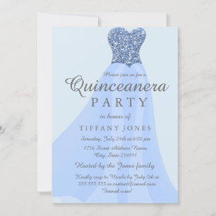 Blue Sparkling Glitzer Gown Quinceanera Einladung