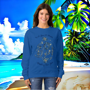 Blue Sparkling New Year Glitzer Cheer Stars Floral Sweatshirt