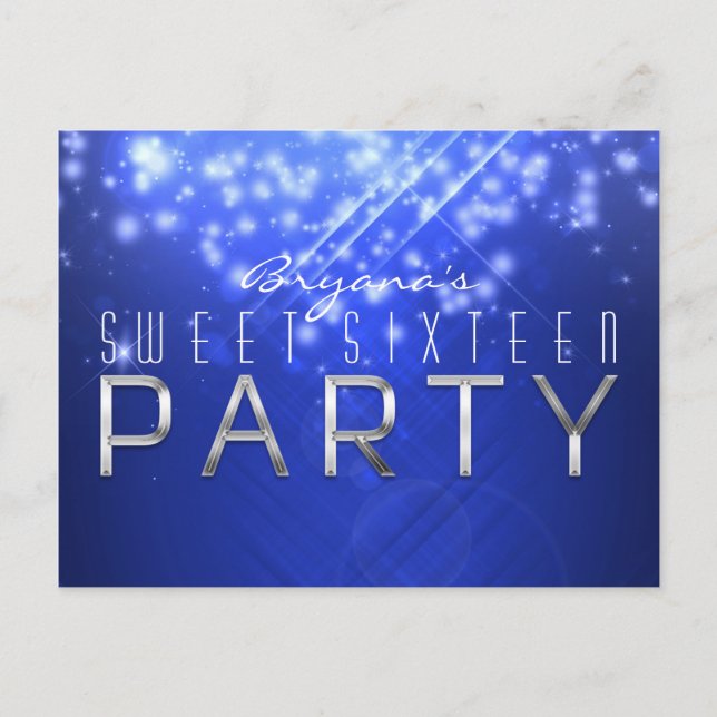 Blue Sparkor Glam PARTY Einladungspostkarte (Vorderseite)