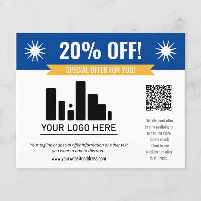 Blue Special Angebot Rabatt für Ihr Logo und QR-Co Flyer (Vorne)