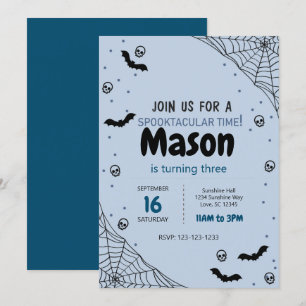 Blue Spider Web Halloween Birthday Einladung