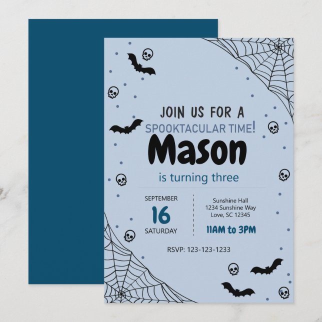 Blue Spider Web Halloween Invitation d'anniversair (Devant / Derrière)
