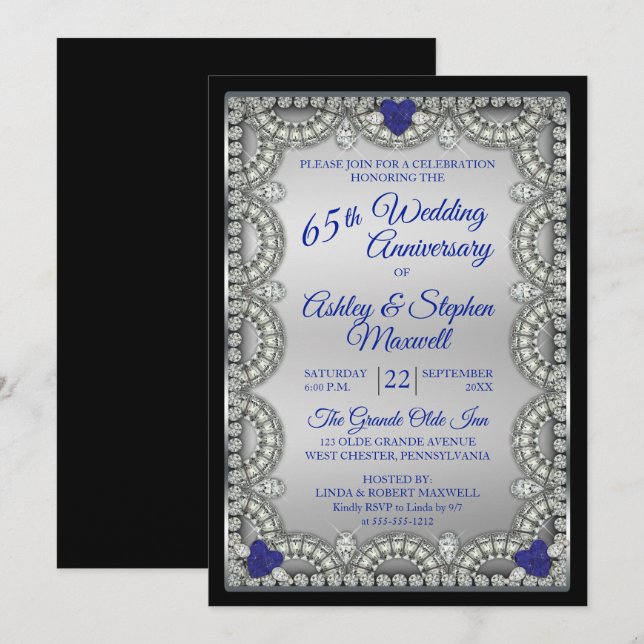 Blue Spinel Diamond 65-jähriges Party zum Hochzeit Einladung (Vorne/Hinten)