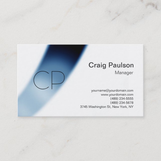 Blue Spiral Muster White Monogram Business Card Visitenkarte (Vorderseite)