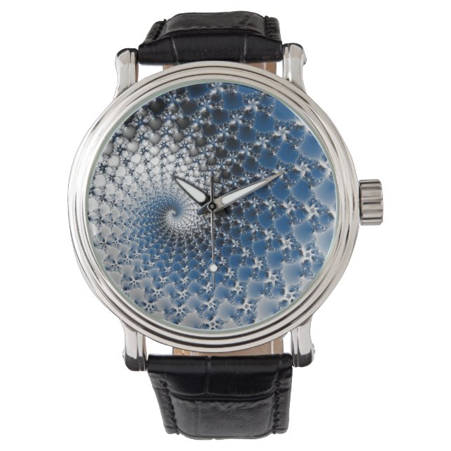 Blue Spiral Watch Vintag Lederband Schwarz Armbanduhr (Vorderseite)