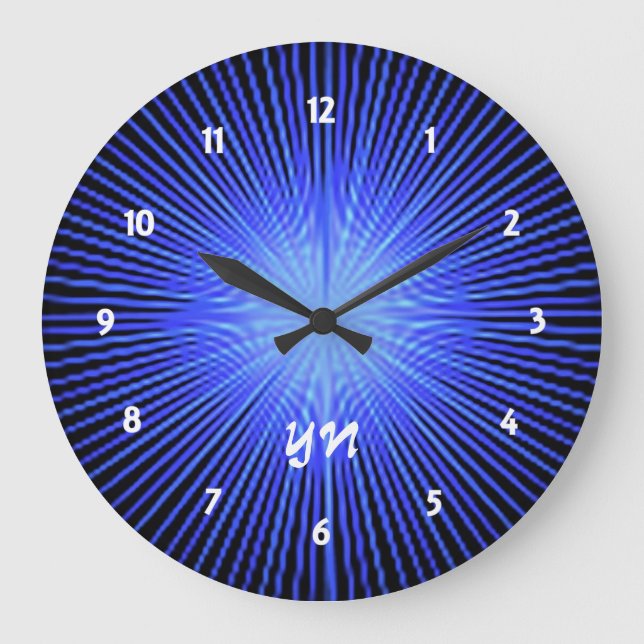 Blue Spirit Circle Monogramm Große Wanduhr (Vorderseite)