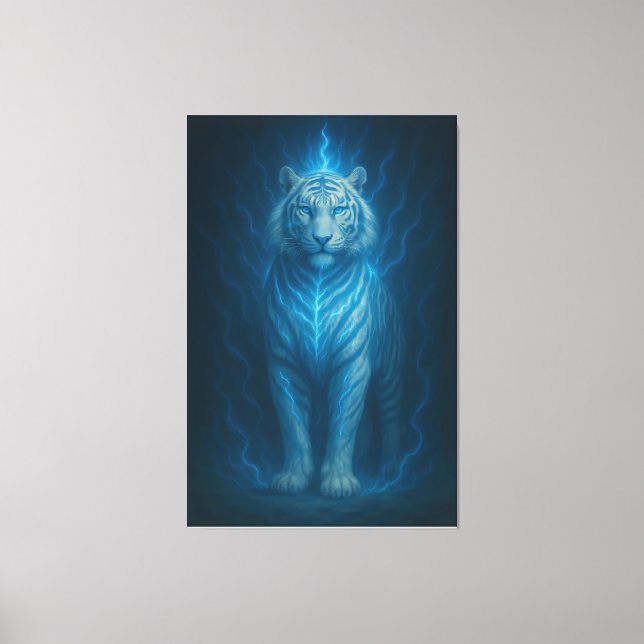 Blue Spirit Lightning White Tiger – Ethereal Storm Leinwanddruck (Vorderseite)
