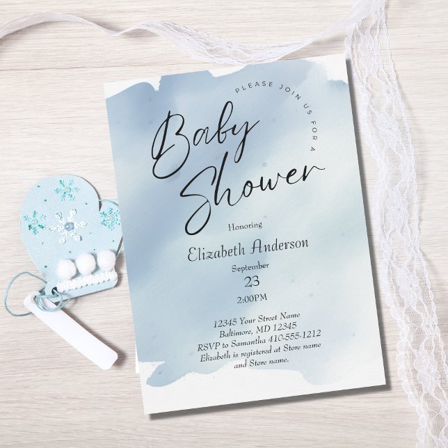 Blue Splash Wash Watercolor Baby Boy Baby Dusche Einladung (Von Creator hochgeladen)