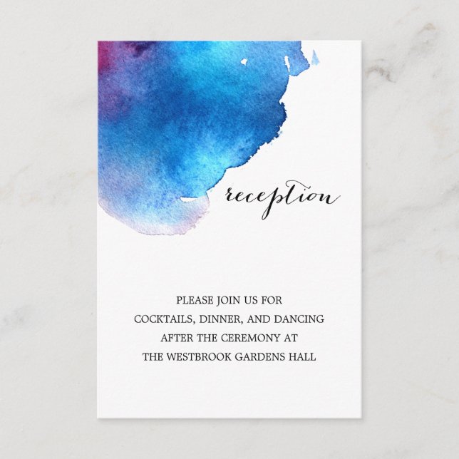 Blue Splash Watercolor Hochzeit Begleitkarte (Vorderseite)