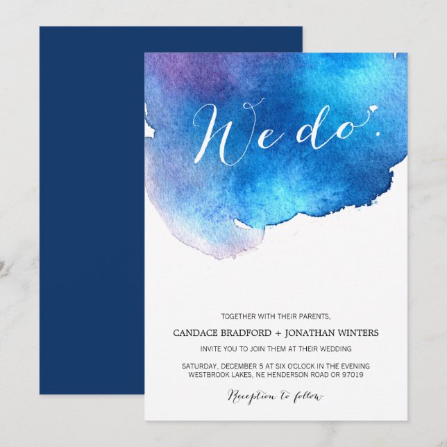 Blue Splash Watercolor Hochzeit Einladung (Vorne/Hinten)