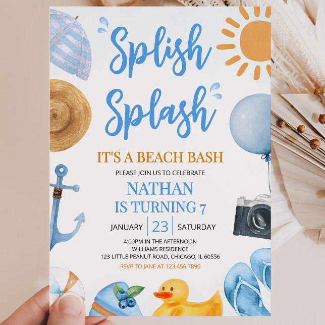 Blue Splish Splash Beach Bash Birthday Einladung (Von Creator hochgeladen)