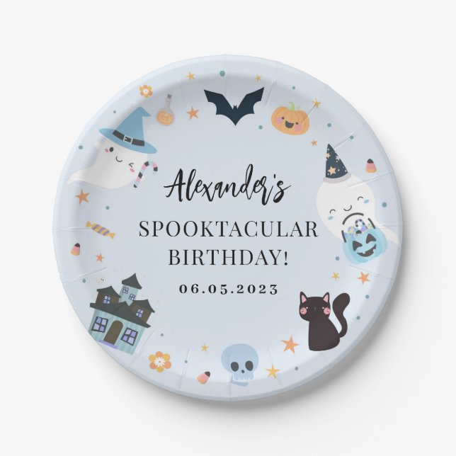 Blue Spooky Birthday Papierplatte Pappteller (Vorderseite)