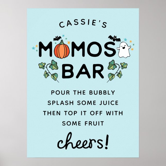 Blue Spooky Halloween Baby Dusche Momosa Bar Poster (Vorne)