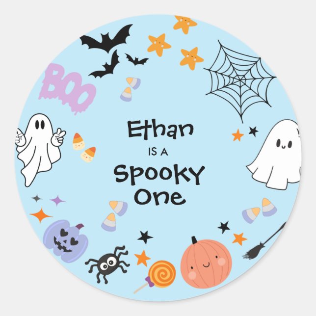 Blue Spooky One Niedlich Ghost Halloween 1. Geburt Runder Aufkleber (Vorderseite)