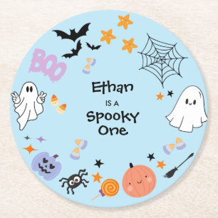 Blue Spooky One Niedlich Ghost Halloween 1. Geburt Runder Pappuntersetzer