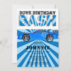 Blue Sports Car Boys Bash Birthday Party Einladung