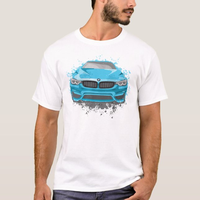 Blue Sports Car Illustration im Wasserfarbenstil T-Shirt (Vorderseite)