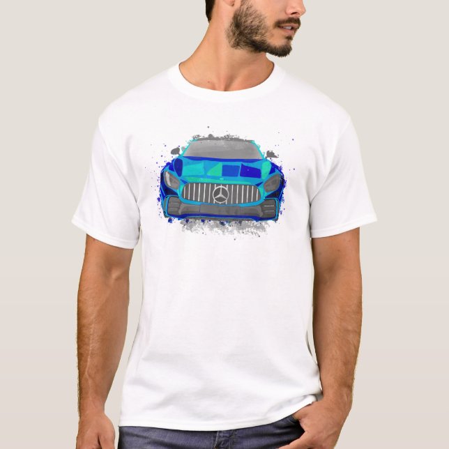 Blue Sports Car Illustration im Wasserfarbenstil T-Shirt (Vorderseite)