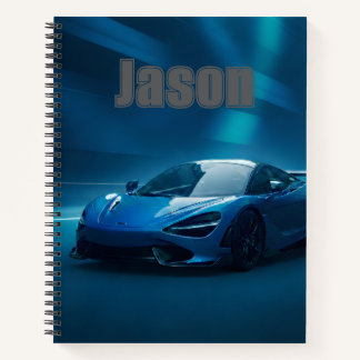 Blue sports car Notebook, with your name on it Notizbuch