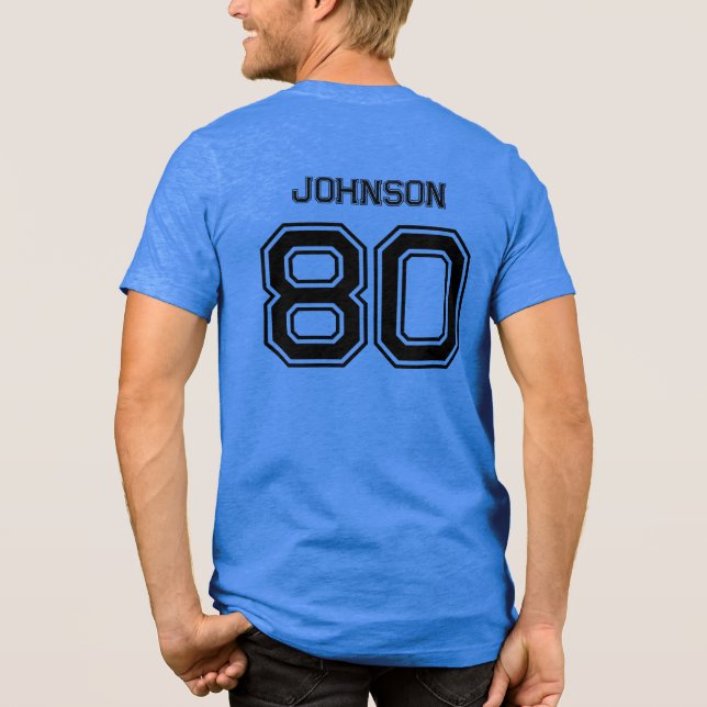 Blue Sports Team Individuelle Name, Number, Team R Tri-Blend Shirt (Rückseite)