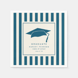 Blue Sporty Stripes Custom Graduation Party Serviette