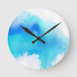 Blue spot, watercolor abstract hand painted runde wanduhr