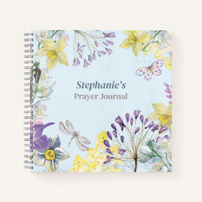 Blue Spring Floral Watercolor Gebet Journal Notizbuch (Vorderseite)