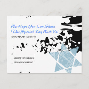 Blue Spritzer Star Bar Bat Mitzvah Repair Card RSVP Karte