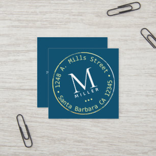 Blue Square Business Card mit Top Monogram Quadratische Visitenkarte