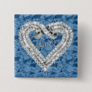 Blue Square Liebe Diamond Heart Button