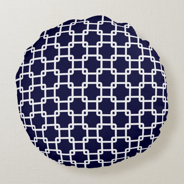 Blue Square Link Round Pilcks Rundes Kissen (Rückseite)