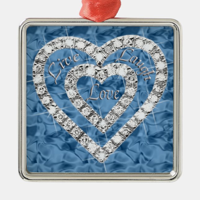 Blue Square Live Lagh Liebe Diamant Highlights Silbernes Ornament (Vorne)